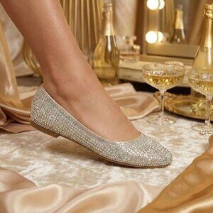 NWT Bella Luna Champagne Rhinestone Ballet Flats | Sparkle Slip On | Wedding Bri